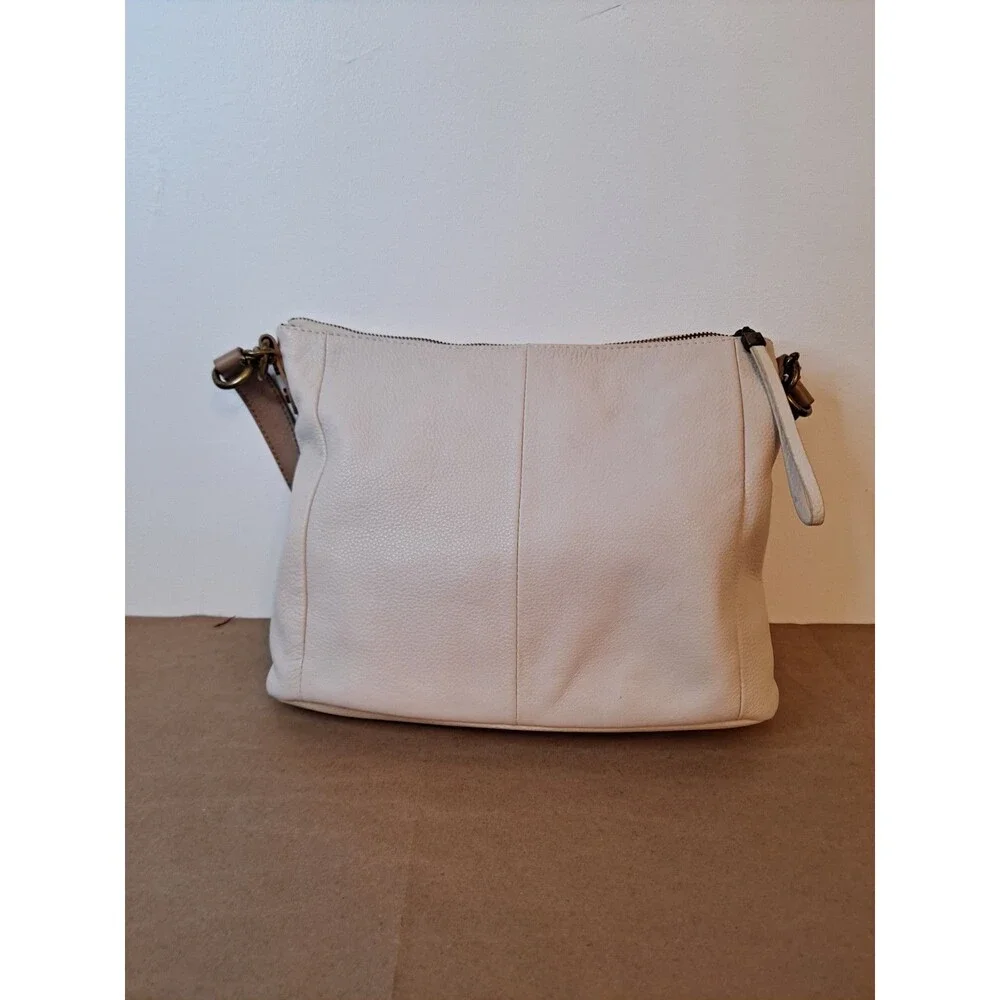 Elliot Lucca Pebbled Leather Coraline Hobo Bag Two-tone Beige Cream 12